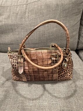 Vintage Dooney & Bourke Brown Croc-Embossed Leather Top-Handle Shoulder Bag